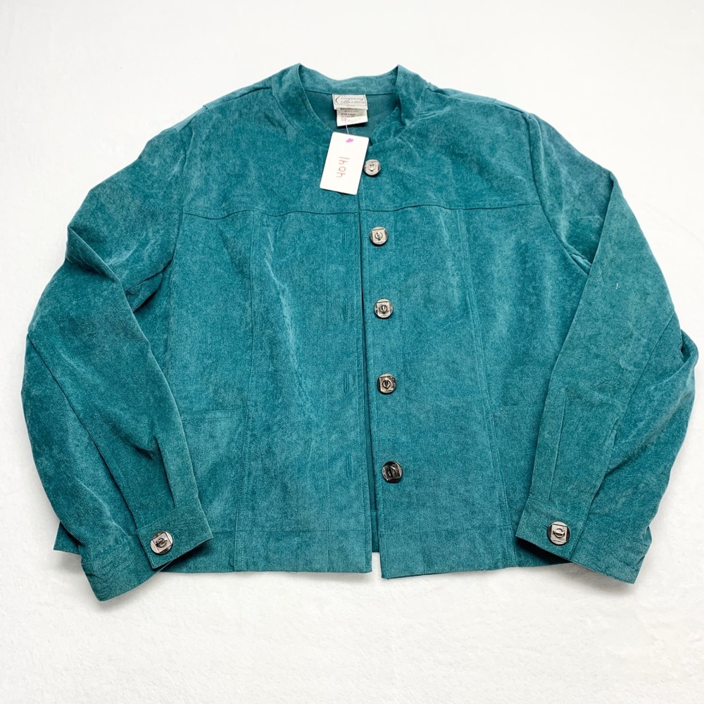 Company Collection Vintage Jacket Womens Size 14P Teal Ribbed Corduroy‎ 860DP